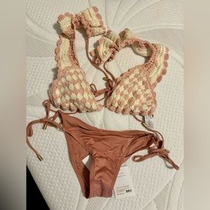 Zimmermann Ruffled crocheted bikini